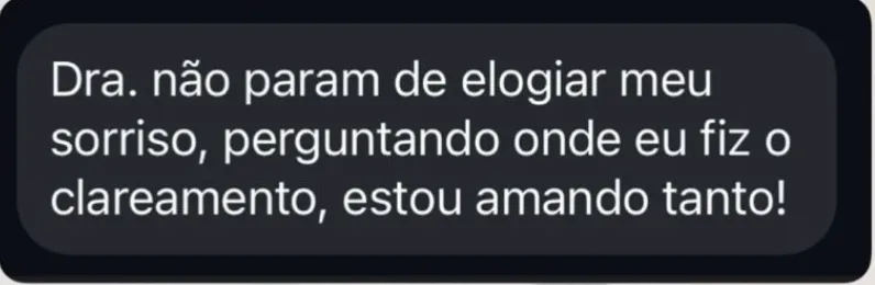 Mensagem de paciente sobre clareamento dental, recebida pelo WhatsApp
